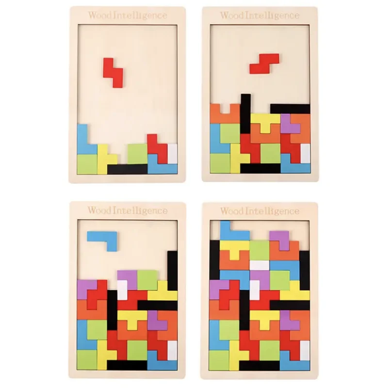 New 3D Wooden Tetris Puzzle Toy Tangram Shape Thinking Logic Colorful Children's Building Blocks Montessori Education