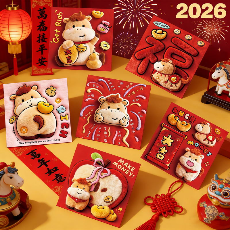 Cute Pony Red Envelopes for 2026 6Pcs Creative Lucky Money Packets, Adorable Spring Festival Gift Set for Family, Friends & Kids