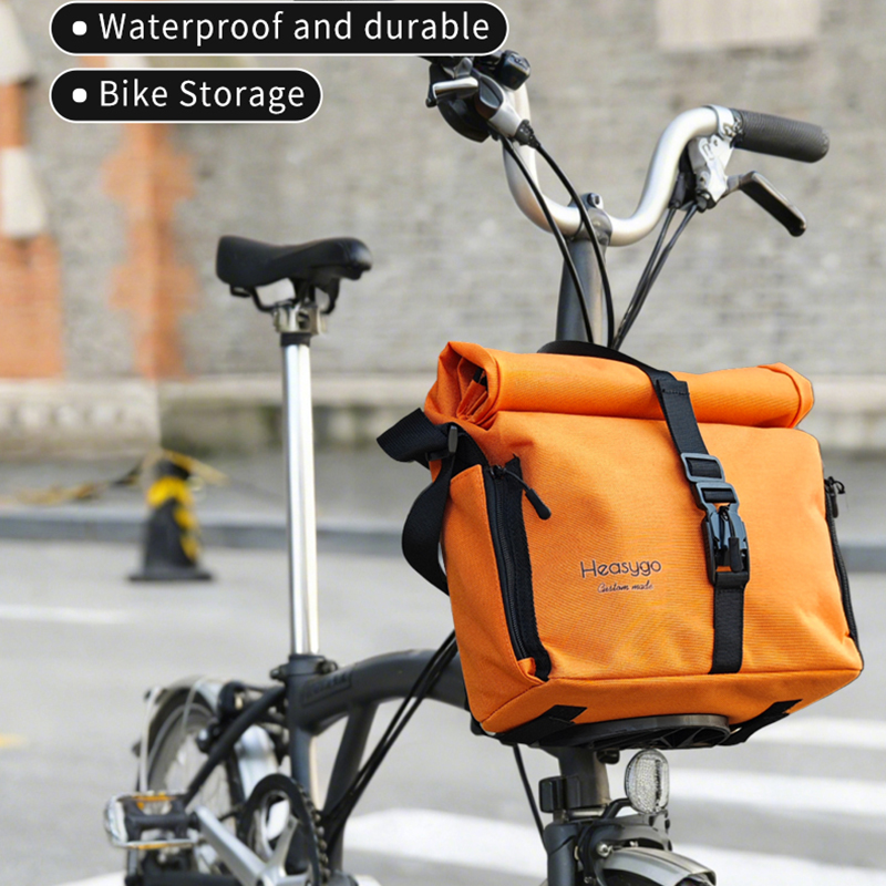 Heasygo Folding Bike Bag with Flat Frame, Waterproof Bicycle Front Bag Handbag for Brompton 7-10L Large Crossbody Bag