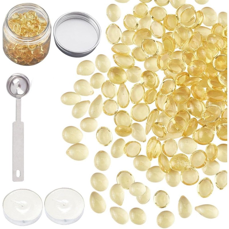 Transparent Sealing Wax Beads Yellow Wax Seal Beads Kit with 2pcs Candle 1pc Melting Spoon for Wax Seal Stamp for Wedding