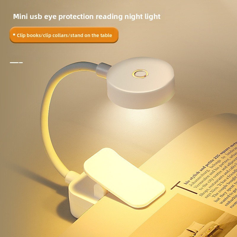 1Pc New! For Portable LED Clip-on Reading Light, Three Color Temperatures, Long Press to Adjust Brightness, White Shell
