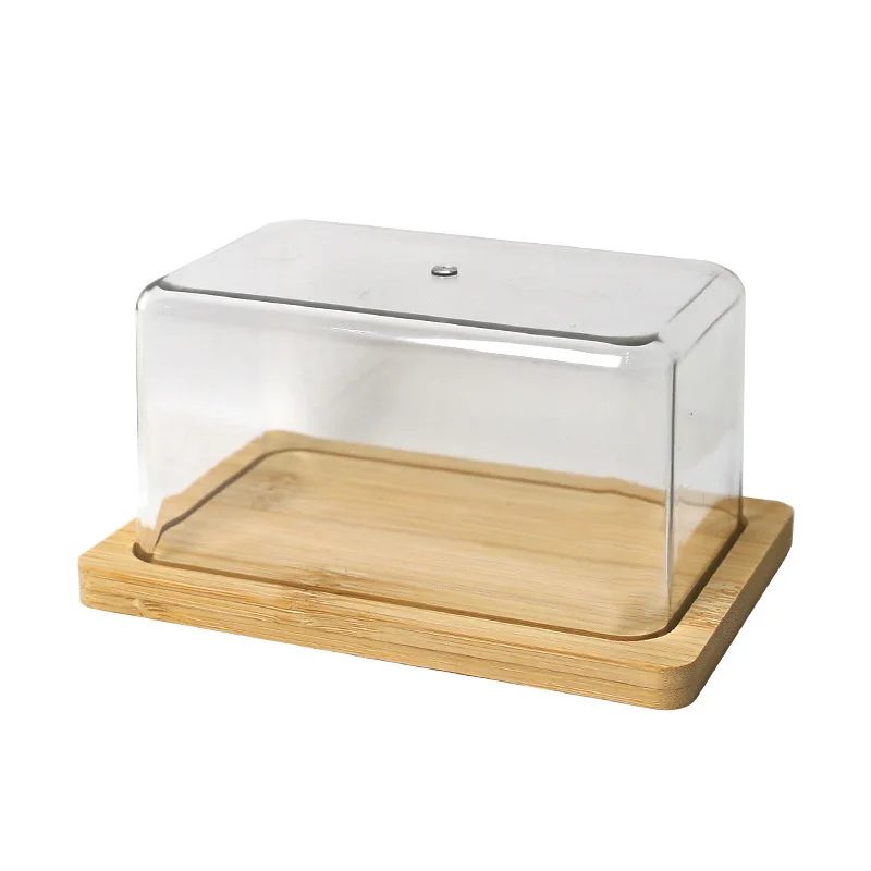 Countertop Bamboo Butter Dish Plate With Transparent Acrylic Lid Kitchen Storage Butter Container Box Butter Tableware