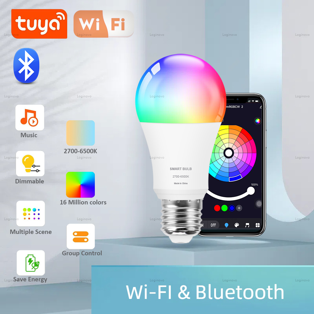 Tuya Wifi Smart Light Bulb LED RGB Lamp E27 110V 220V Smart Light Bulbs Led Lamps For Google Alexa Alice Voice Control Cold Warm lightify