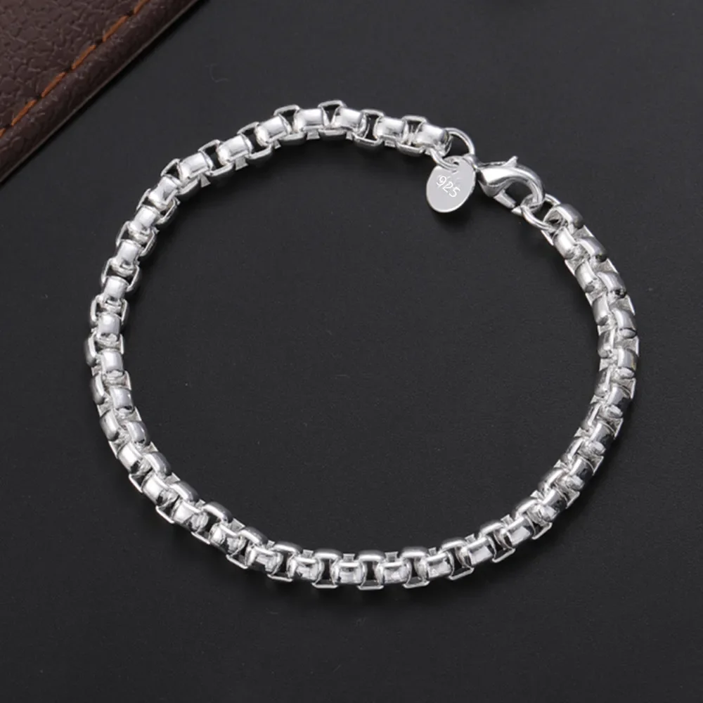 925 sterling silver /18k Gold Plated 4MM Chain Bracelets for Men Charm Women Lady Boy Wedding Party 20cm 8in