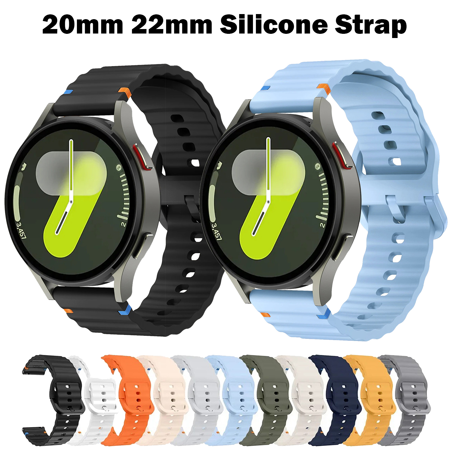 20mm 22mm Soft Silicone Watch Band Strap for Watch 7 6 5 4 40mm 44mm 6 Classic 43mm 47mm Watch GT4 Pro