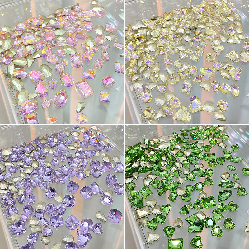 20Pcs Mix Sizes Different Shape Nail Rhinestones 3D Glass Crystals Diamonds Love Distorts Heart Super Shiny Charms Gems Stones