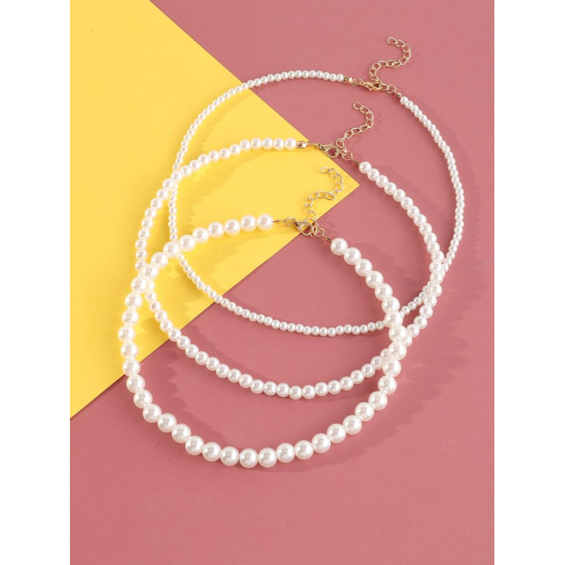 3pcs Girls‘ Sweet Faux Pearl Necklace Set, Cute & Elegant Jewelry for Daily Wear &