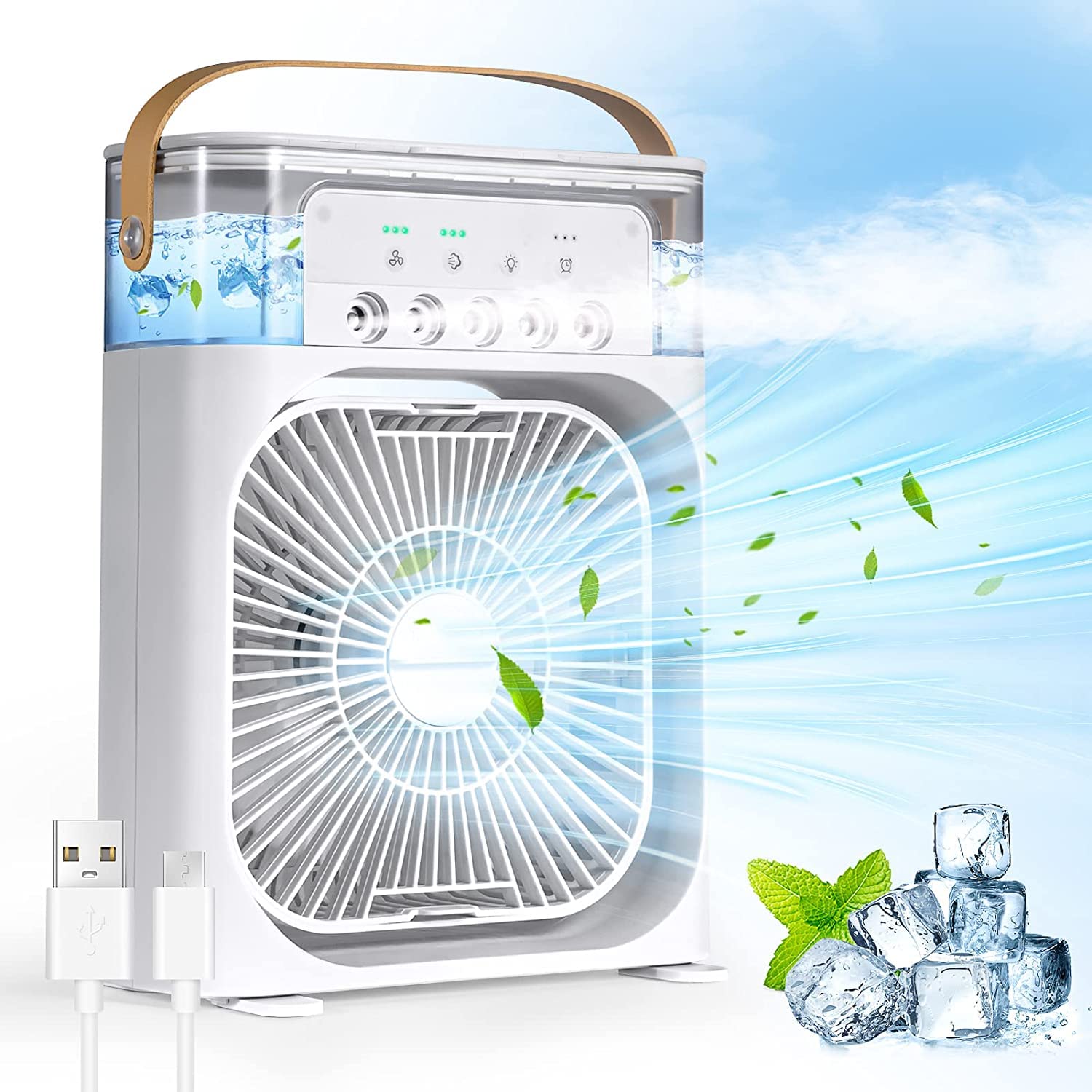 Portable Air Conditioner Fan with 3 Wind Speeds,600ML Personal Cooling Fan,Air Cooler with Colors Light