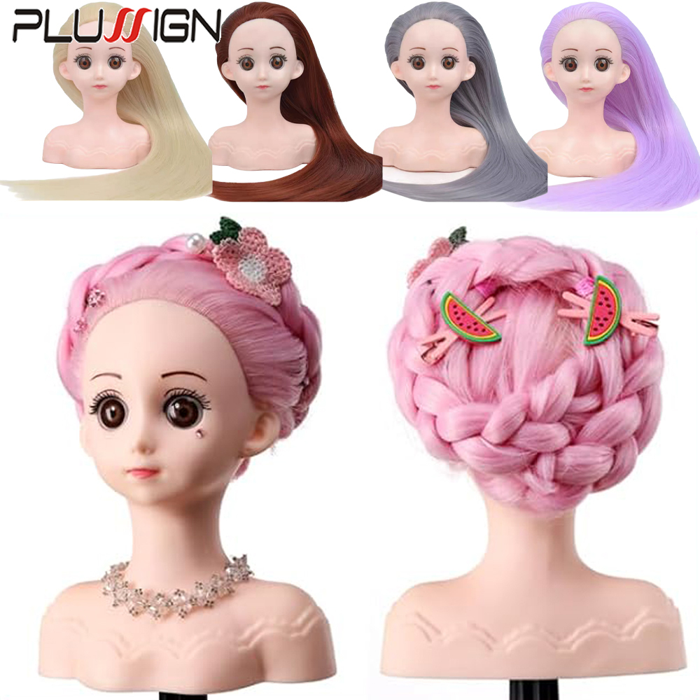 Mannequin Head With Hair For Cosmetology Training Practice Hair Styles Realistic Female Make Up Doll Head With Table Clamp Stand