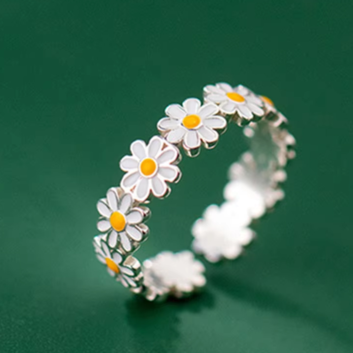 Cute Daisy Flowers Rings For Women Sweet Girls Exquisite Enamel Sunflower Open Ring Korea New Trend Jewelry Wedding pen gpt