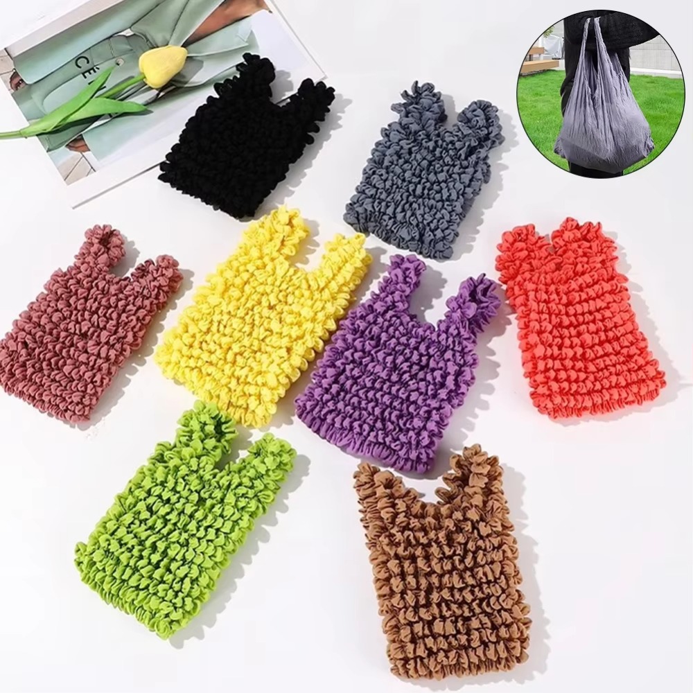 1Pc Mini Bag Large Capacity Shopping Bag Flexible Stretch Bags Fold Pleated Storage Bag Magic Expansion Bubble Elastic Paddy Bag