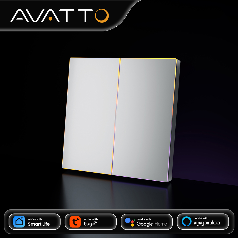 AVATTO Tuya Zigbee/WiFi Smart Light Switch With Neutral Wire，Button Rebound Switch With Ambient Light Support Alexa Home