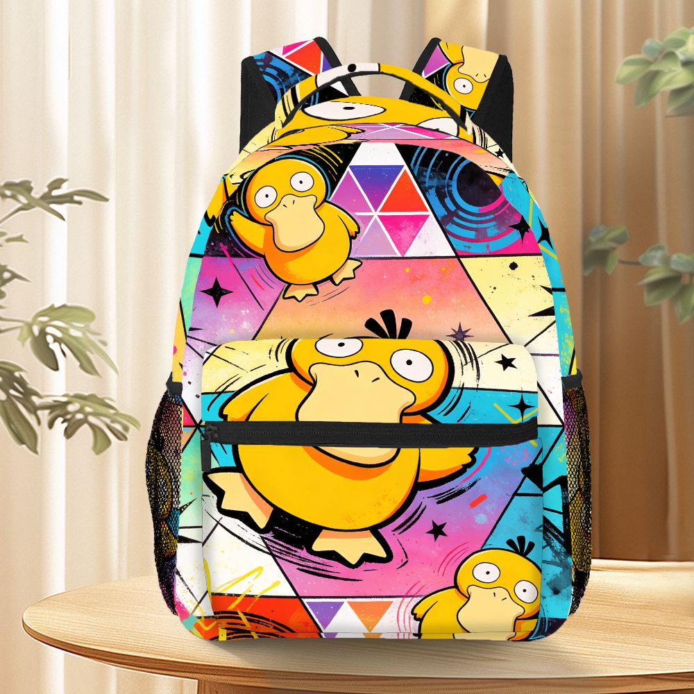 Pokemon Colorful Psyduck Print Backpack Anime Pokemon Graffiti Style Student School Bag Fashion Bookbag
