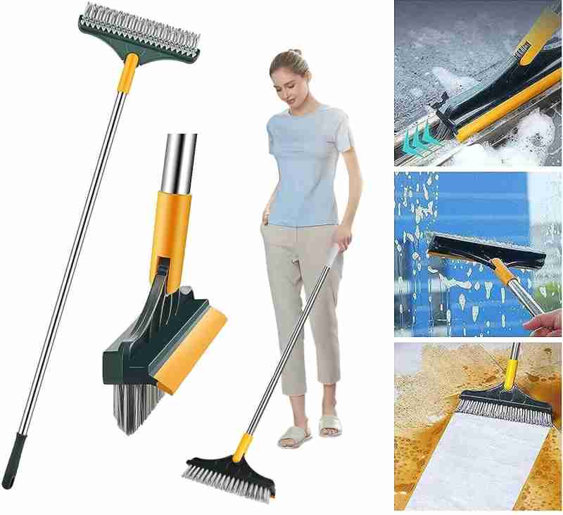 Bathroom Cleaning Brush with Wiper 2 in 1 Tiles Cleaning Brush