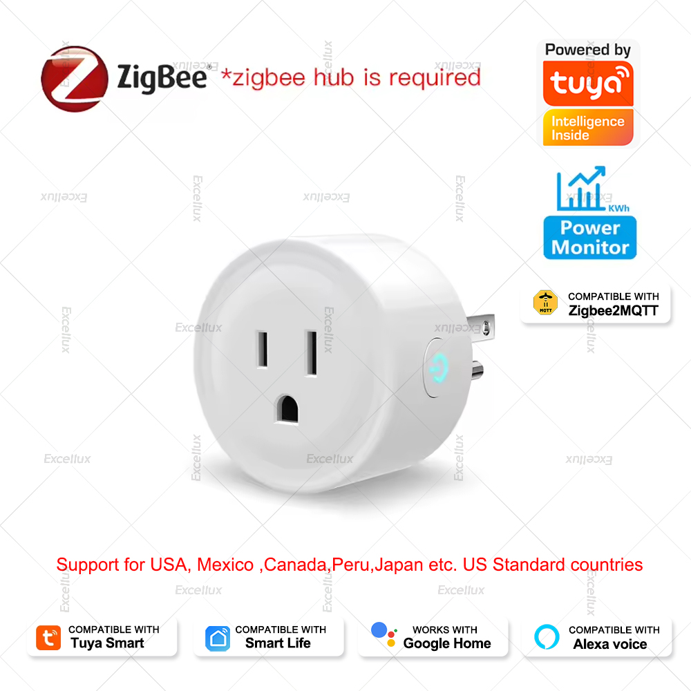 Tuya 16A Smart Plug Zigbee Socket US Canada Mexico Peru Colombia Japan Power Monitoring Timing Function Works With Alexa Z2MQTT