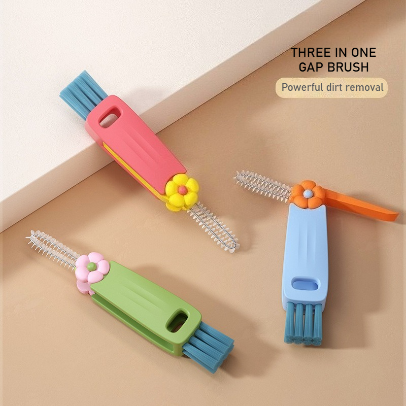 New Three in One Petal Cup Lid Brush Multifunctional Gap Cleaning Tool Bottle Mouth Groove Cleaner for Cups Kitchen Use