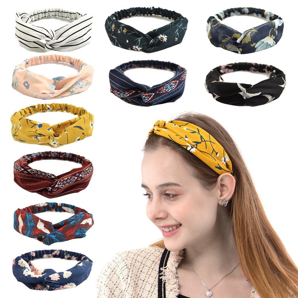 Fashion Bohemian Hair Bands Print Women Girls Headbands Vintage Cross Turban Bandage Bandanas HairBands Hair Accessories
