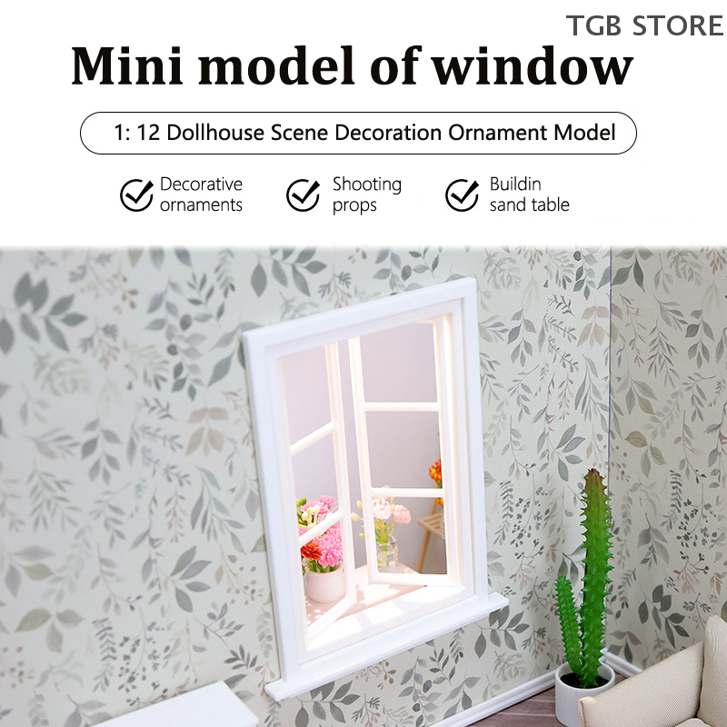 1Set Wooden Window Frame Model 1/12 Dollhouse Mini Furniture Decoration Toy Dolls House Micro Scene Construction Props