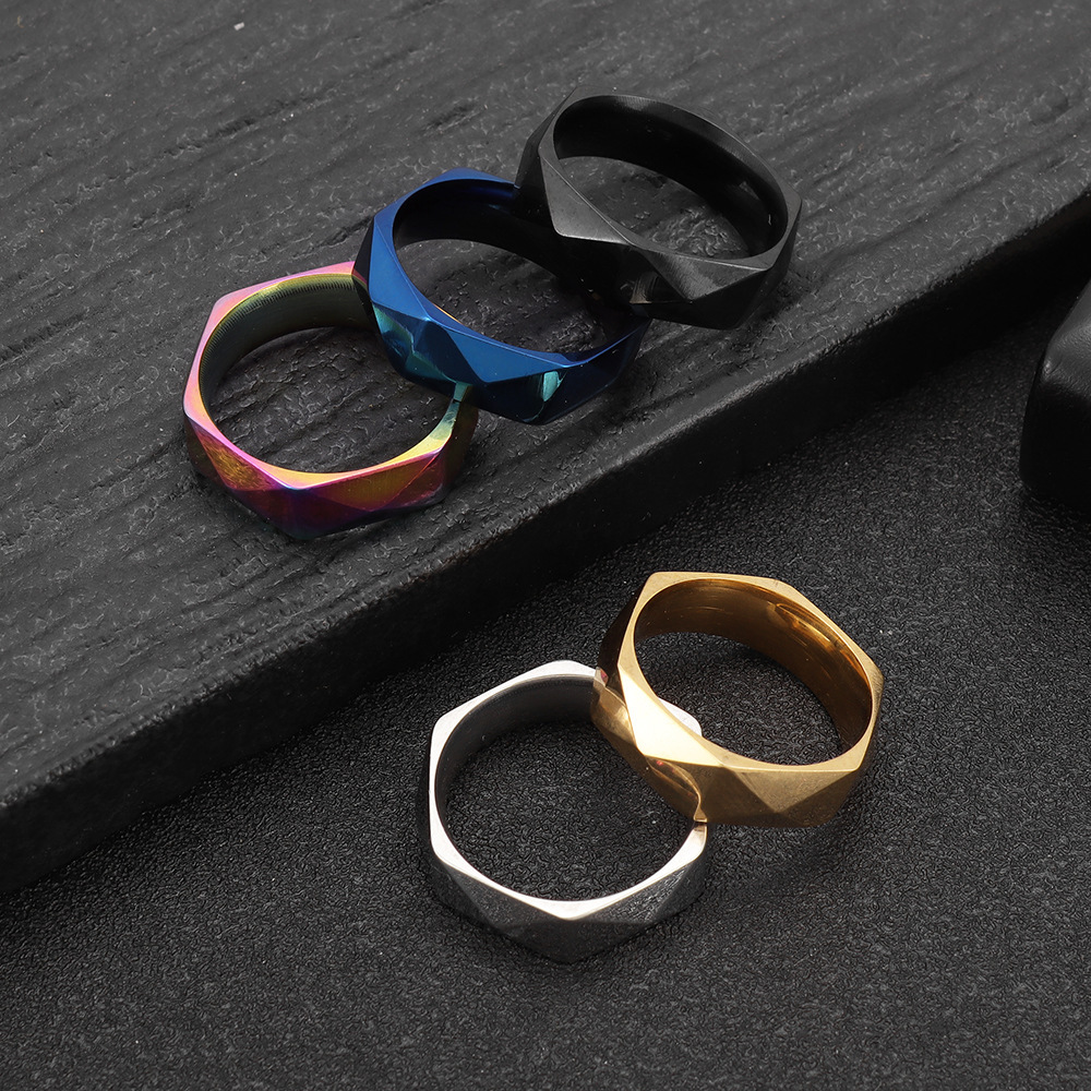 Men's Fashion Rhomb Titanium Steel Ring Simple Hip Hop Trend Stainless Steel Jewelry for Men And Women