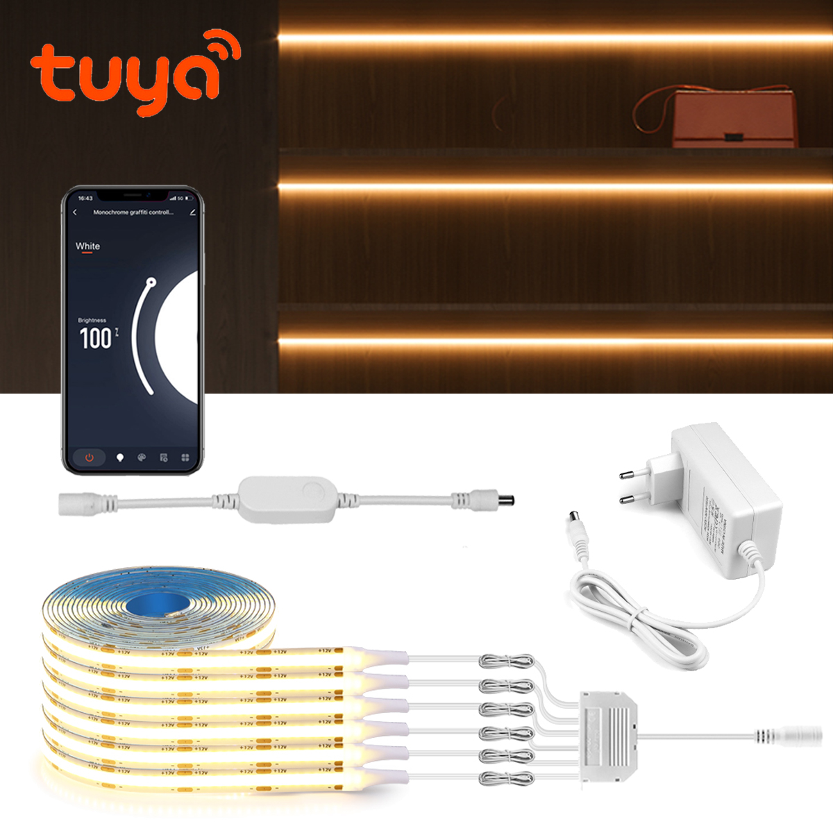 12V COB LED Strips Tape DIY Smart Closet Wardrobe Under Cabinet Light Ribbon With Tuya Smart Life WIFI Control LED Light Switch lightify