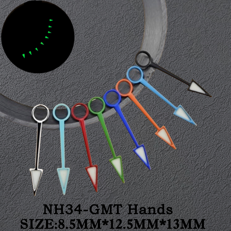 Green Luminous 13mm GMT Time Hands for Seko Rolxes Pepsi Pilot NH34 Automatic Movement Watch Hands Replacement Watch Accessories