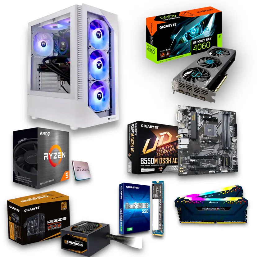 Gaming PC Ryzen 5 5600X/ B550M Wifi Board/ RTX 4060, 16GB RAM, Thermaltake Casing