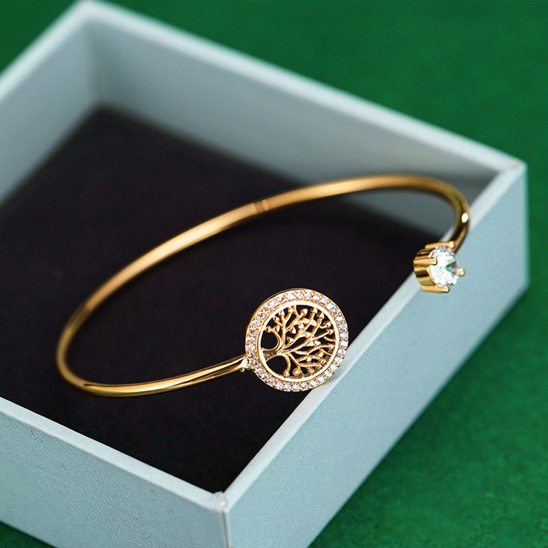 Luxury Dainty Female White Zircon Stone Bracelet Tree of Life Adjustable Bracelets for Women Cute Gold Color Wedding Bracelet