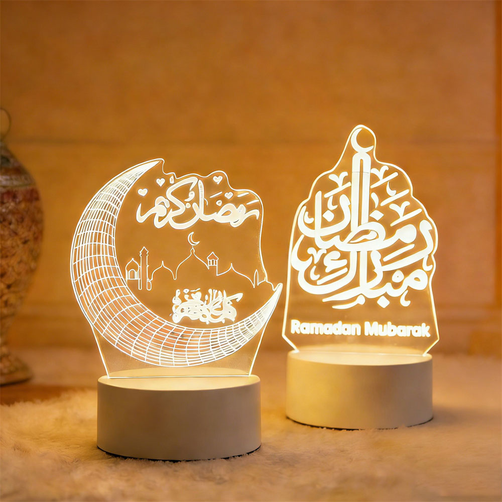 USB 3D Ramadan Castle Moon Acrylic LED Night Light Ramadan Festival Party Supplies Bedside Bedroom Decor Neon Lamp Eid