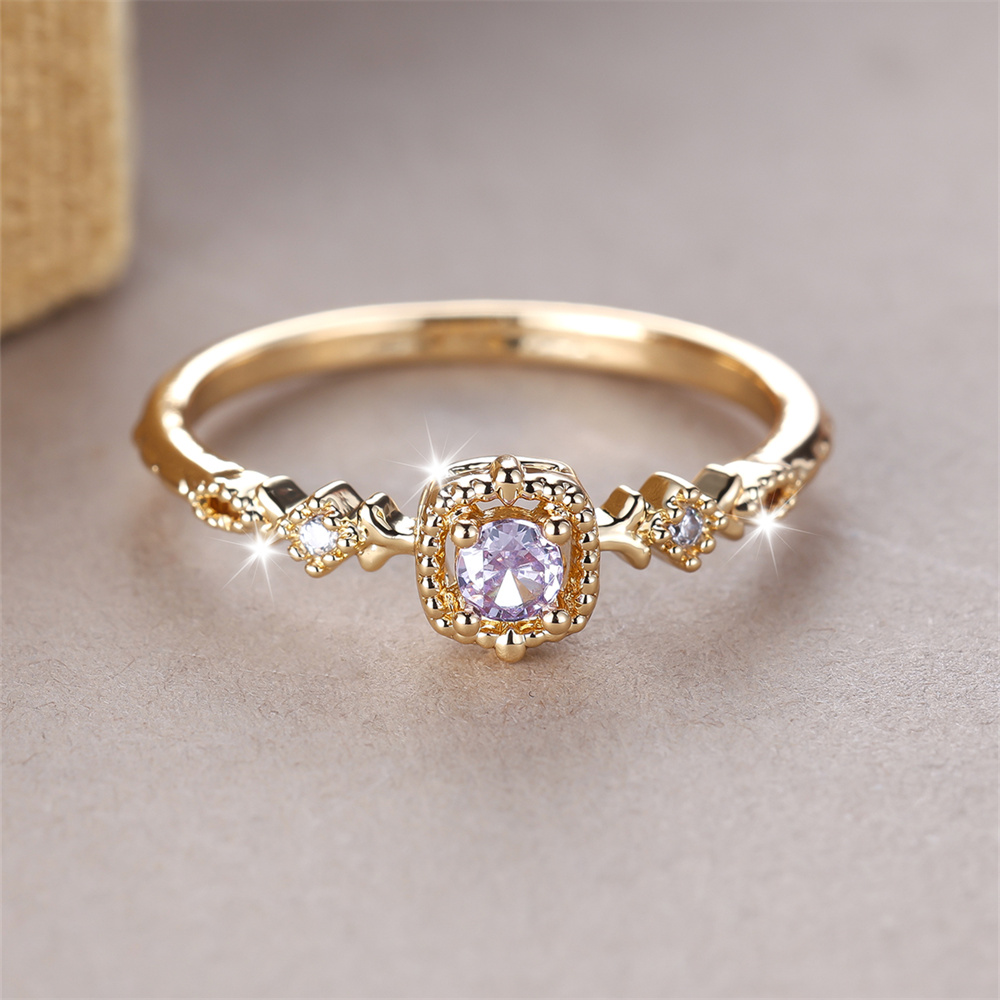 White Zircon Blue Crystal Round Stone Crown Rings For Women Vintage Hollow Gold Color Ring Wedding Jewelry Mother's Day