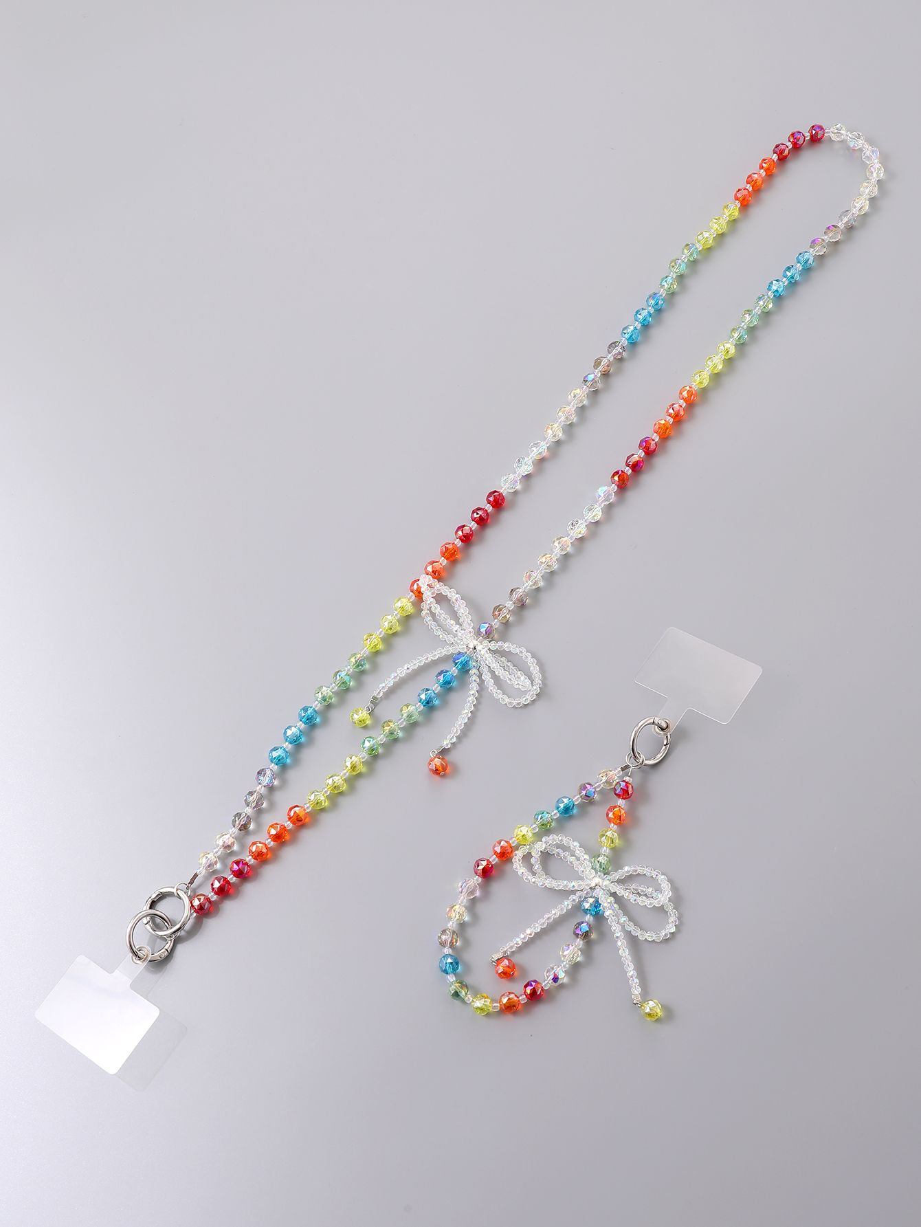 Multi Colored New Rainbow Crystal Bow Pendant With High-end Feel, Mobile Phone Crossbody Chain, Short Hanging Chain With Card