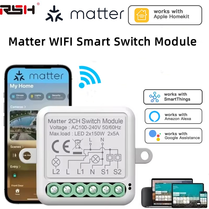 Matter WiFi Smart Switch Module Neutral Wire Required Smart Home DIY Light Breaker Works with Homekit Alexa Home