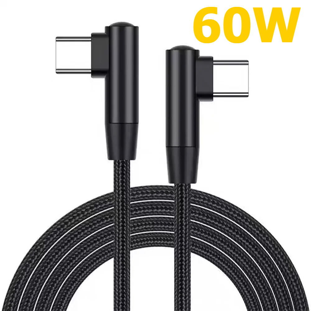 0.3m/1m/2m 90 Degree Elbow Nylon Braided Data Cable Quick Charge USB C to Type C Data Cord For iPhone 15 Samsung Xiaomi 15 Pro