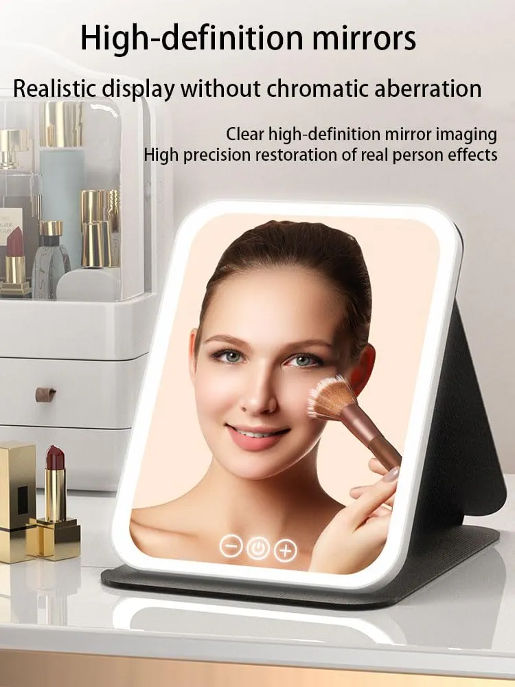 Makeup Mirror with Lights Dimmable 3 Color LED Lighted Rechargeable Travel Vanity Mirror, Portable Compact Cosmetic Mirror for Women