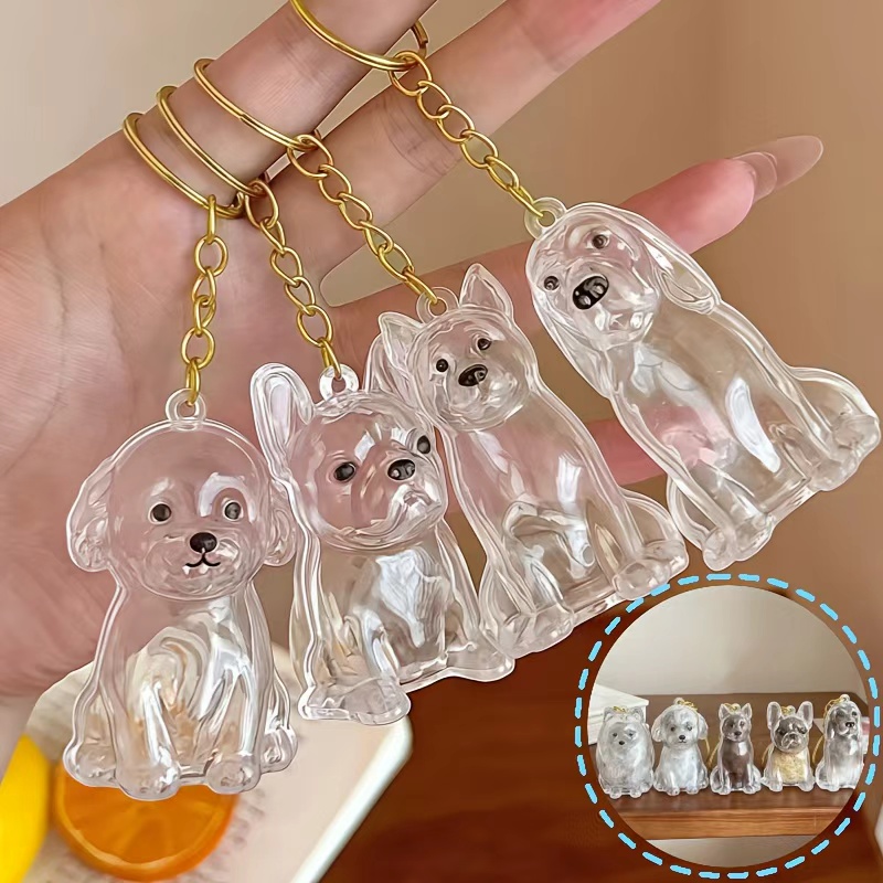 Creative Dog Shape Memorial Pendant Cute Pet Hair Storage Resin Capsule Ornament Handmade DIY Pet Souvenirs Keychain