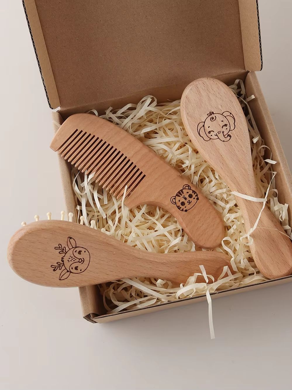 2pcs Baby Care Hair wool Brush Beech Wood Comb Newborn Massage Comb Baby Shower set natural baby brush