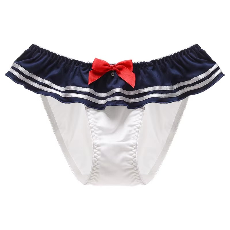 Japanese Navy Style Cartoon College Cosplay Milk Silk Underwear Bow Cute Lovely Women's Panties High Elasticity Breifs