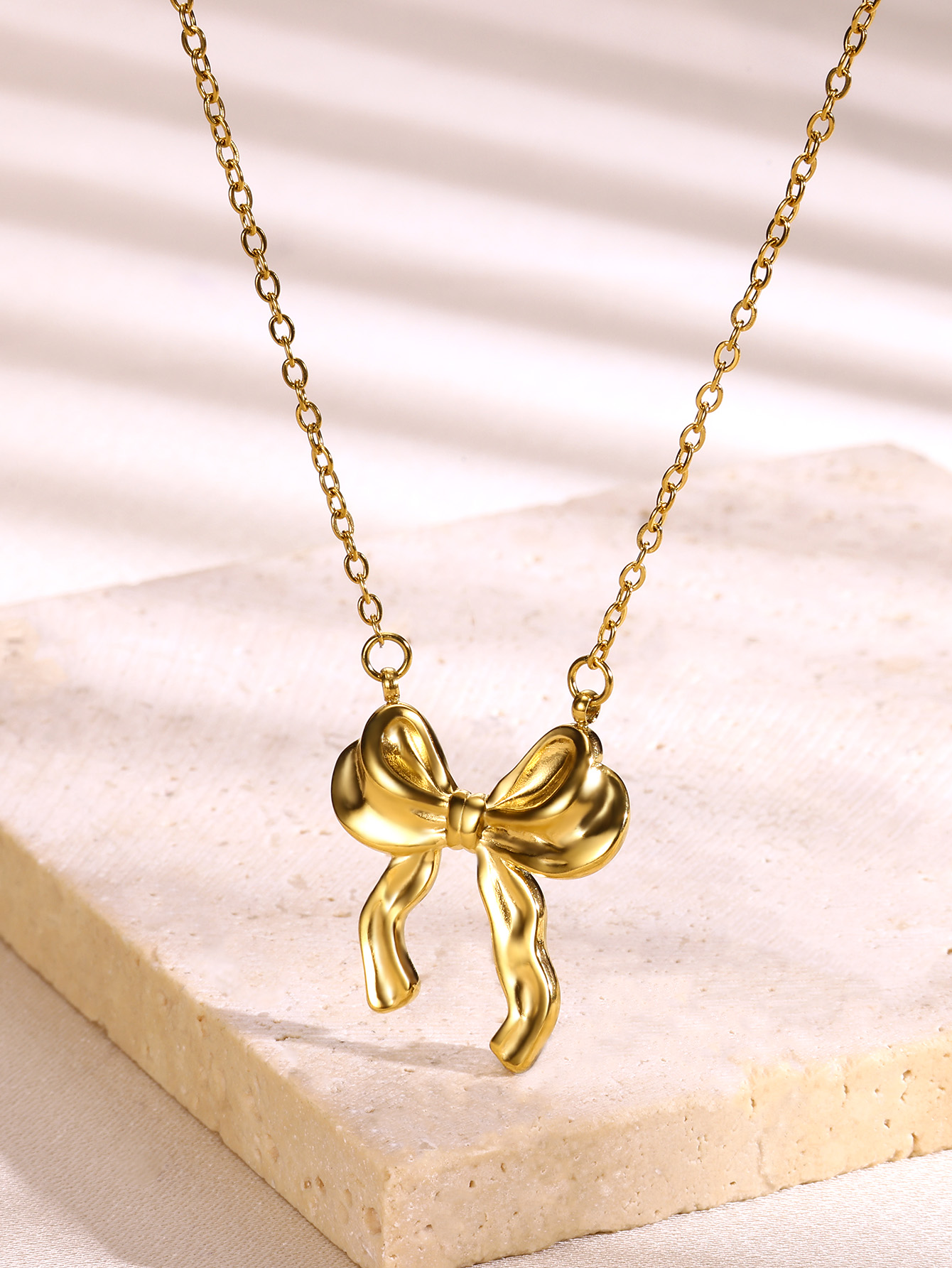 Stainless Steel Bow Ribbons Necklace For Women Gold Color Bowknot Pendant Necklaces Female Chain Jewelry Gift pen gpt