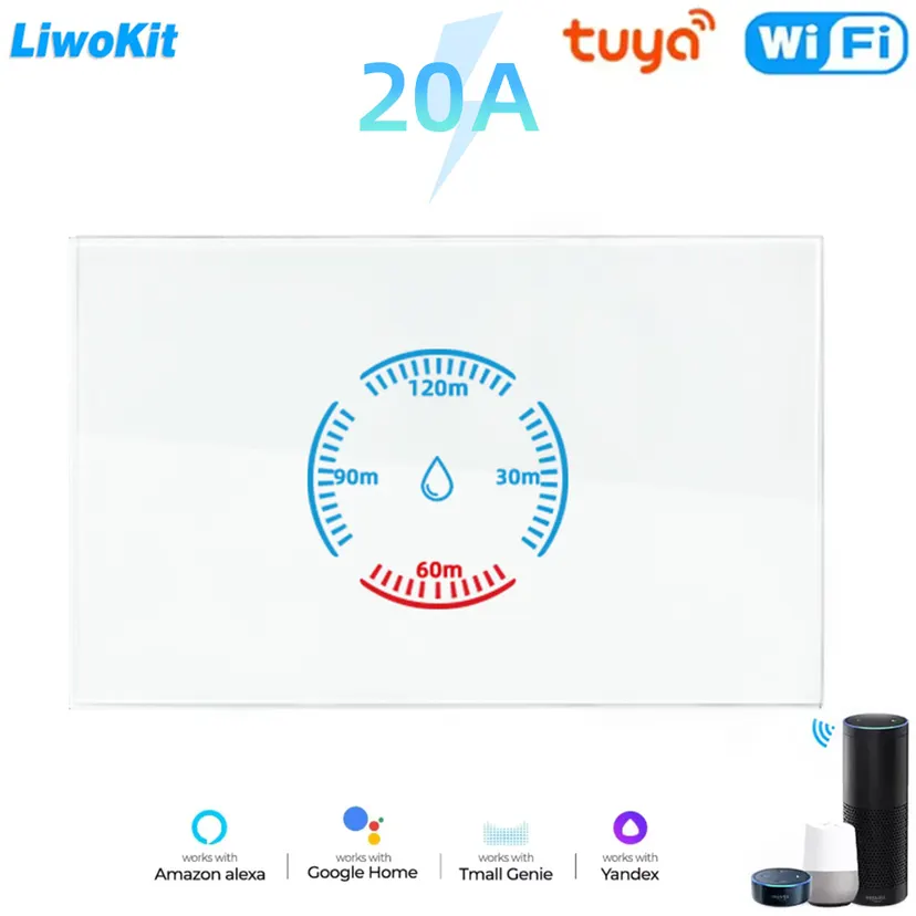LiwoKit Tuya Smart Wifi Water Heater Boiler Touch Switch 4400W 20A US Smart Life APP Control Work With Alexa Home