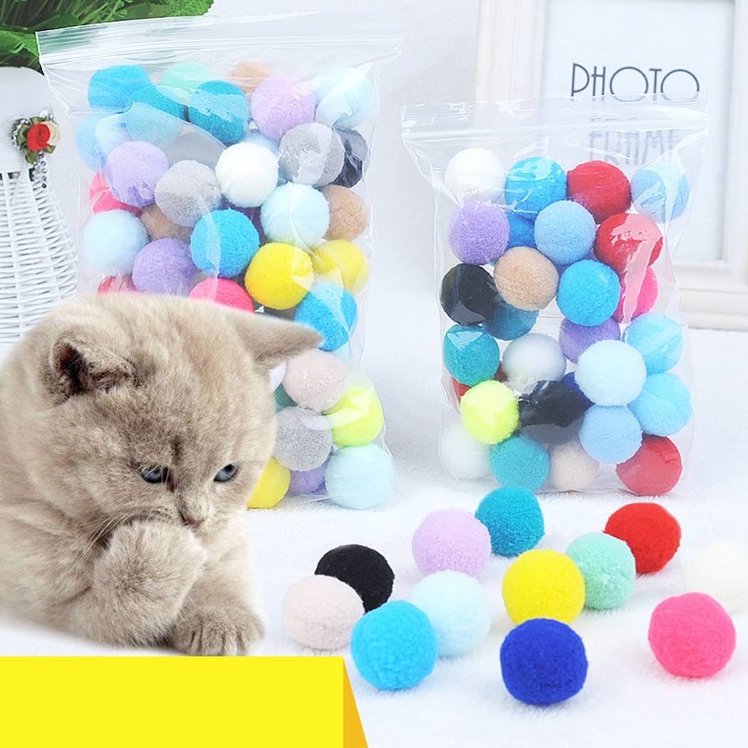 50/100 Pcs Cute Funny Cat Toys Stretch Plush Ball Cat Toy Ball Creative Colorful Interactive Cat Pom Cat Chew Toy
