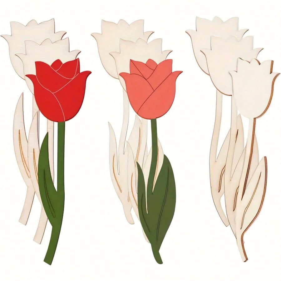 Wooden Paper Flower Cuttings Set - 12/24/30 Pieces Pack Rose-Shaped Spring Flowers for DIY Craft And Wooden Holiday Making