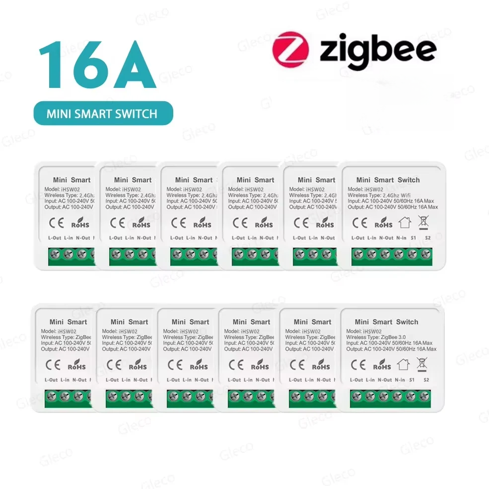 ZigBee or WiFi Smart Switch Module 16A/20A Mini Relay Breaker Smart Home Automation Works with Tuya Alexa