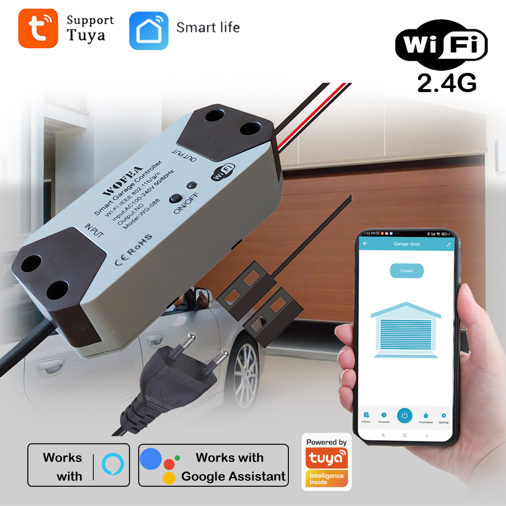 Smart Garage Door Opener Controller, EU Plug, Work with Alexa, Echo, Home, SmartLife, Tuya App Control, No Hub Required