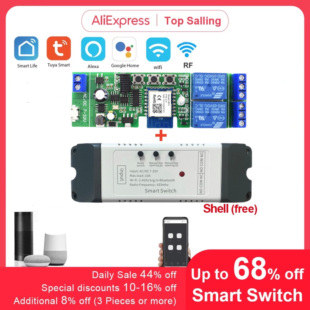 Tuya Smart Wifi Motor Switch Module 5V 12V 32V 220V RF 433 Radio Remote Control 2 Channels Inching Relay for Alexa Home pen gpt