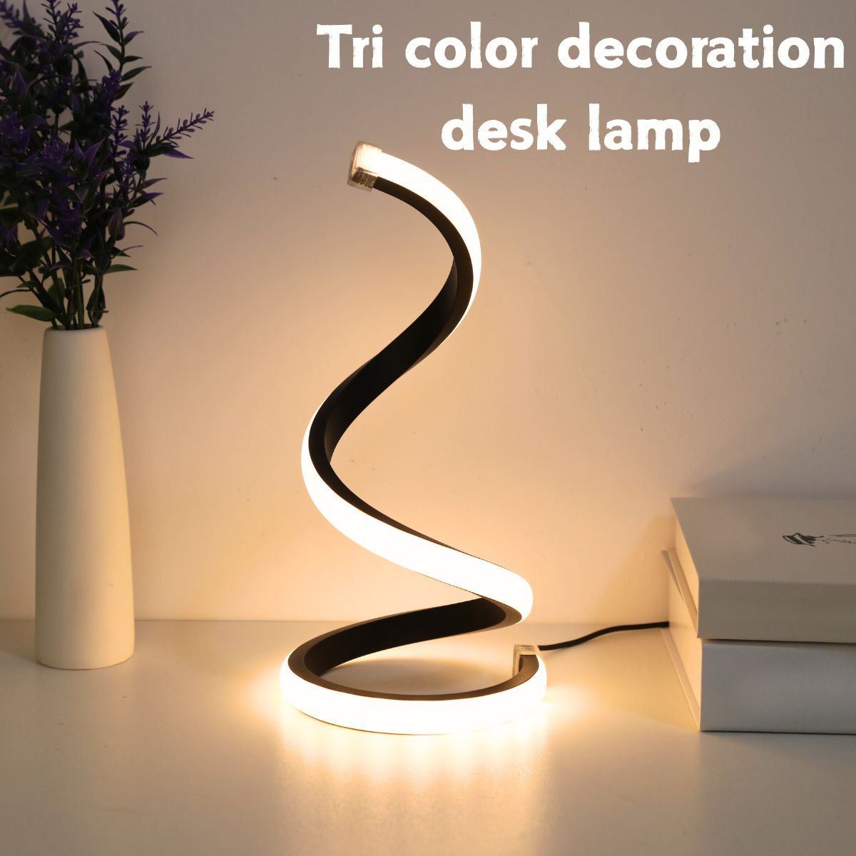 LED spiral desk lamp modern three color dimming USB power button switch bedroom bedside study home decoration desk lamp