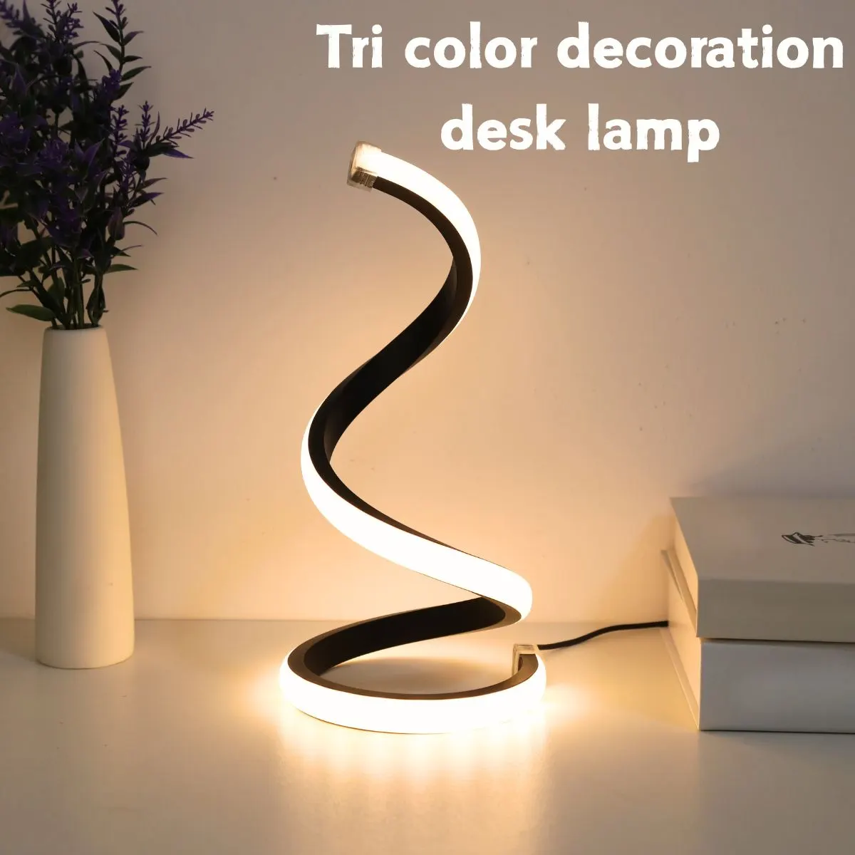 LED Spiral Desk Lamp Modern Three Color Dimming USB Power Button Switch Bedroom Bedside Study Home Decoration Desk Lamp - image 1