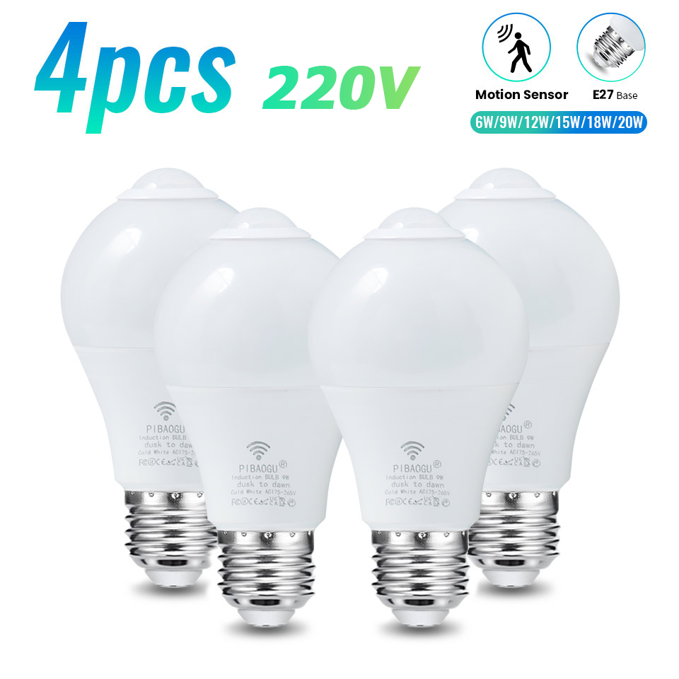 4pcs Led Bulbs Radar Motion Sensor Bulb E27 LED Bulb 220V Smart Light Bulb Auto Infrared Bulb Energy Saving Bombillas Home Porch lightify