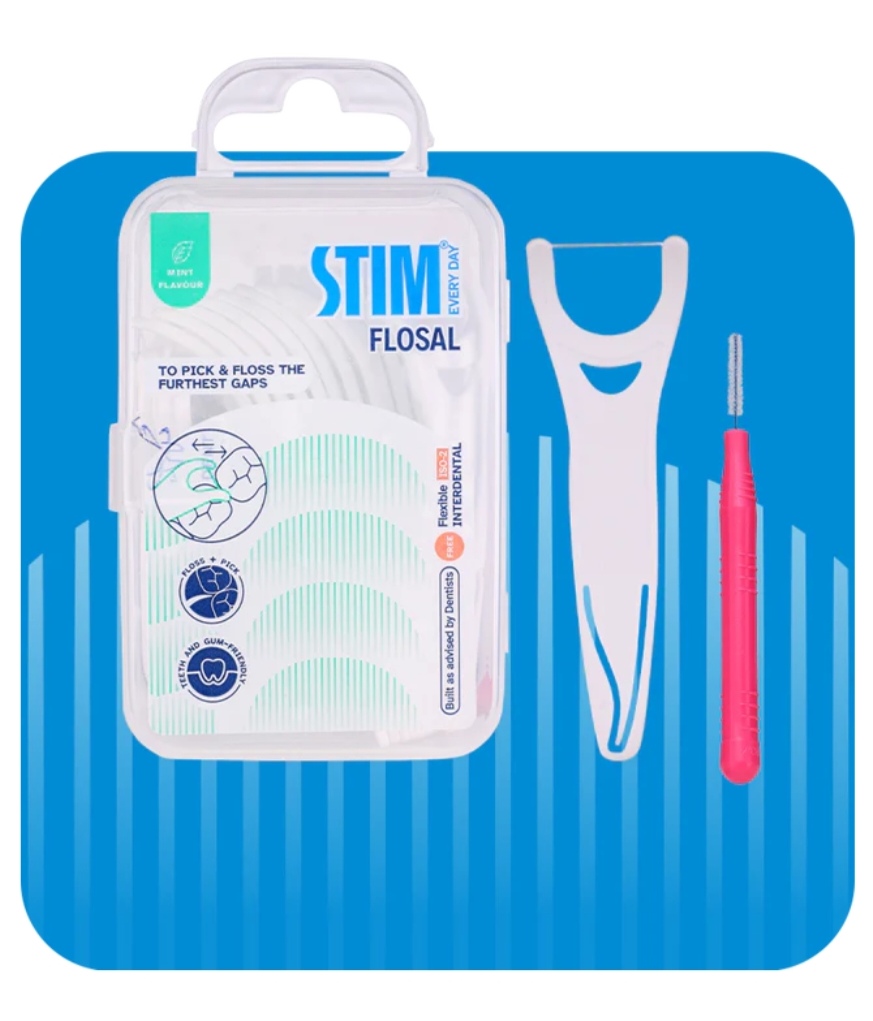 Stim Flosal (15 pcs) (Pack of 2). 1 Interdental Brush free with pack Right-angled PTFE mint-flavoured dental floss for all 32 teeth
