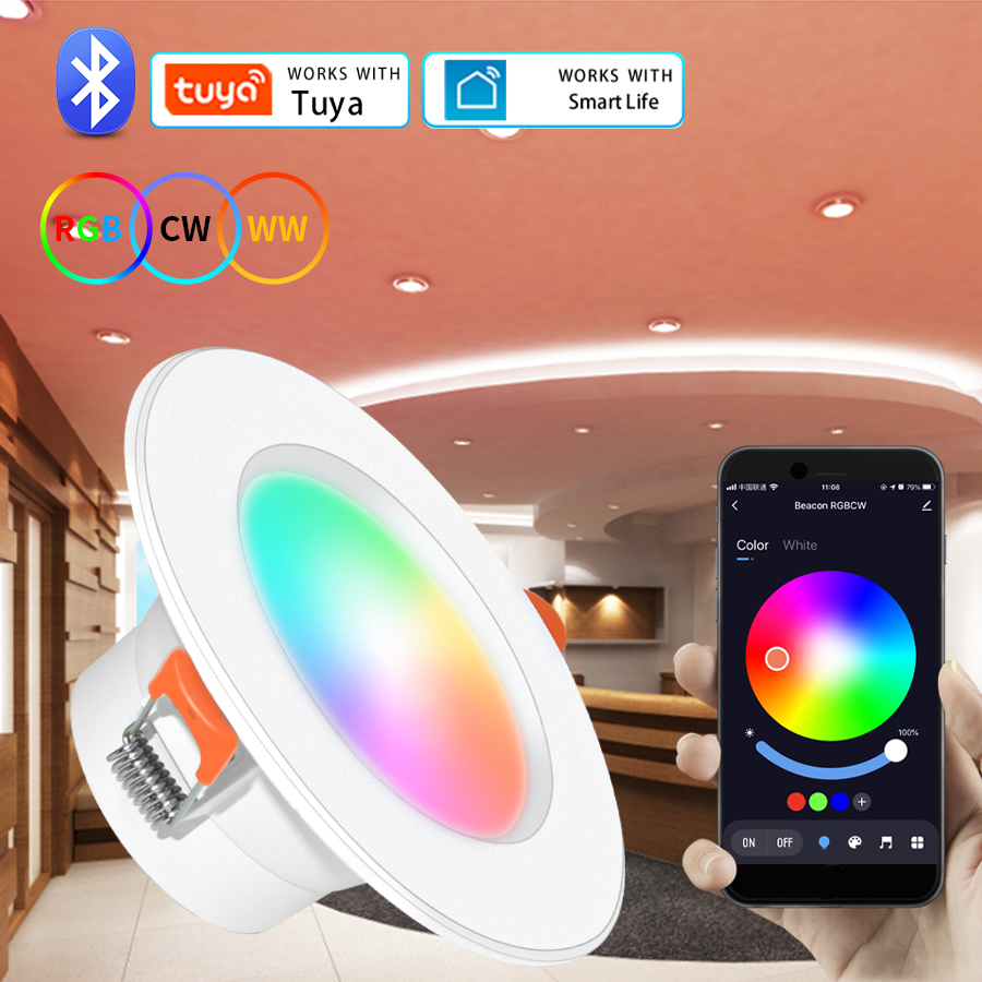 Tuya Bluetooth LED Downlight 10W/15W Smart Ceiling Lights RGB CW+WW Dimmable Recessed Led Spot Lamp Work With Smart Life lightify