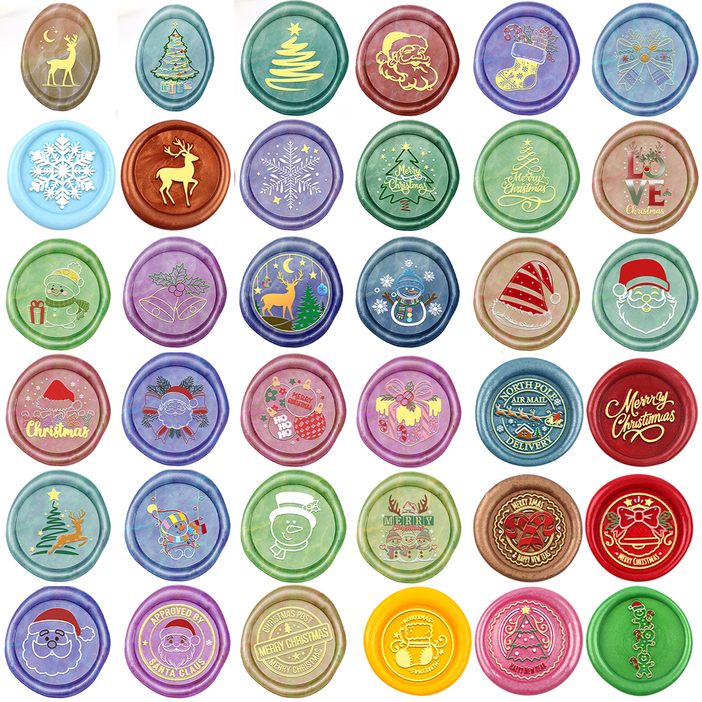 1pc 25mm Round Wax Seal Stamps Merry Christmas Santa Claus Elk Gift Box Jingle Bell Pattern Brass Head DIY Decor Greeting Card