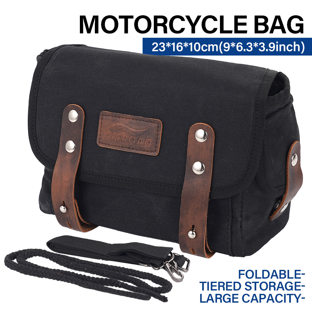 Black Motorcycle Saddle Bag Universal Side Pockets, Retro Canvas Bag Rear Seat Bag Motorcycle Tail Bag, Electric Bike Bag